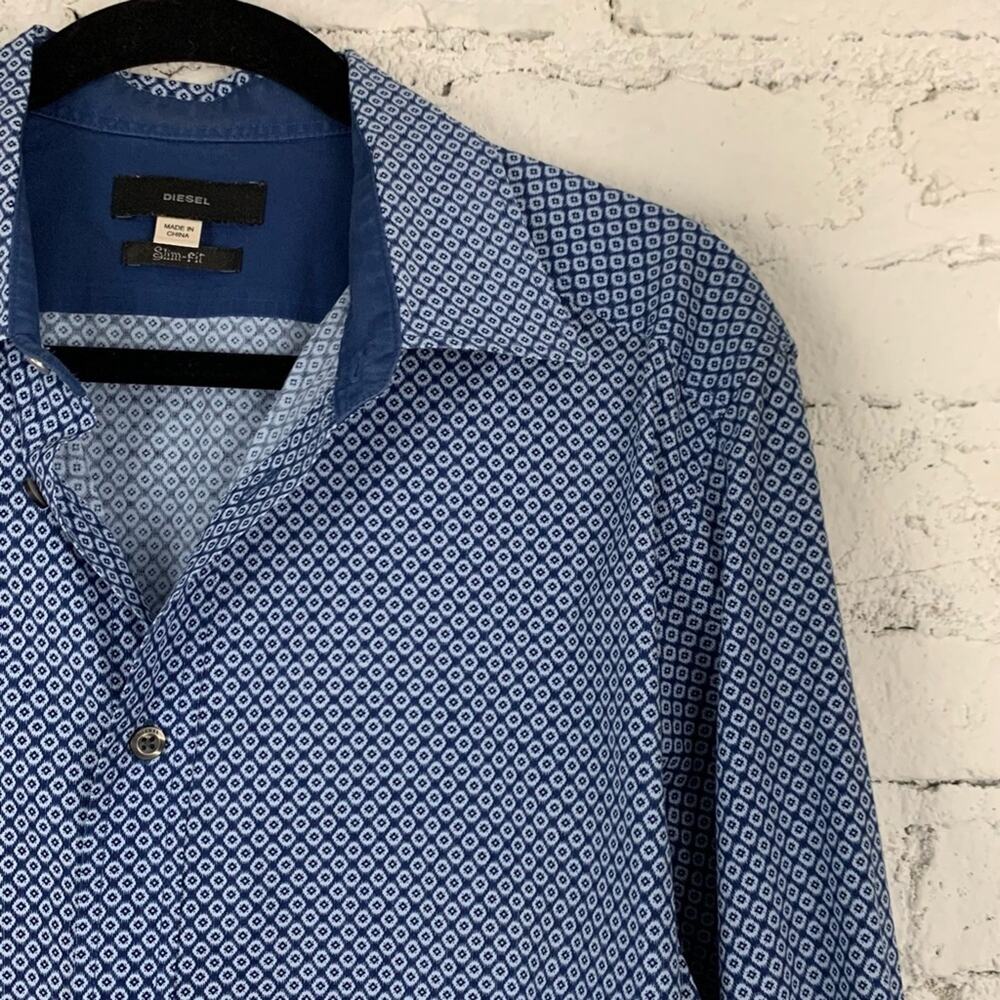 Diesel Blue Slim Fit Button Down Long Sleeve Dress Shirt XL - Picture 8 of 16